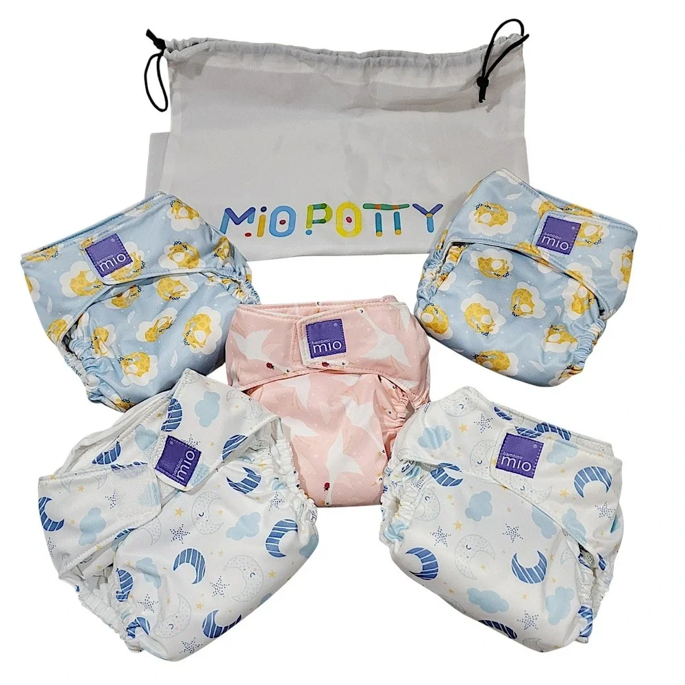 Bambino Mio Cloth Diapers OS Baby Miosolo Multi AIO Reusable 5pk Wet Bag Set NEW
